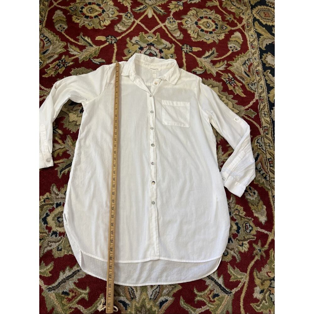 Beach Lunch Lounge L Tunic Long Sleeve White Stripe 100% Cotton Button Classic - Picture 7 of 9